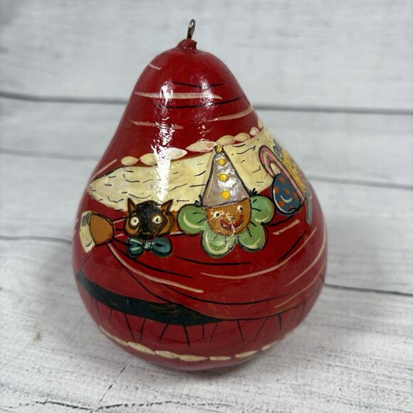 Santa Gourd Christmas Ornament 5” Red Hand Painted Toy Sack Argentina - Picture 4 of 5
